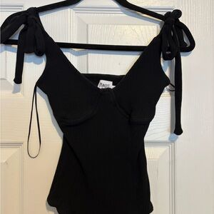 Prince Black Ribbed Tie-Shoulder Camisole